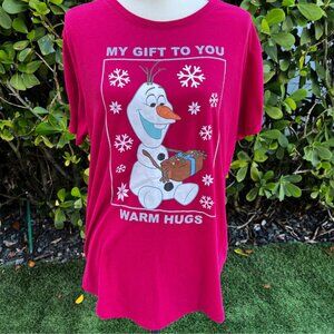 Disney FROZEN Warm Hugs Olaf T Shirt Red Snowflakes XXXL